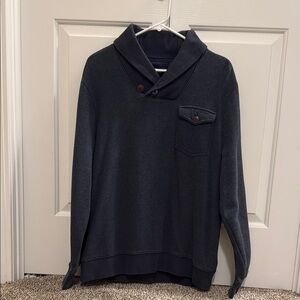 British Khaki Blue Shawl Collar Sweatshirt